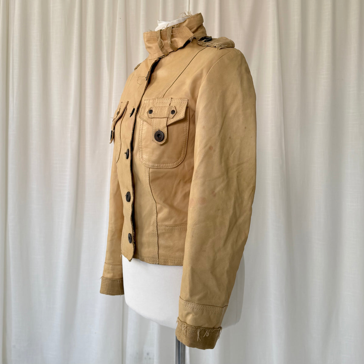 Beige Leather & Linen Jacket