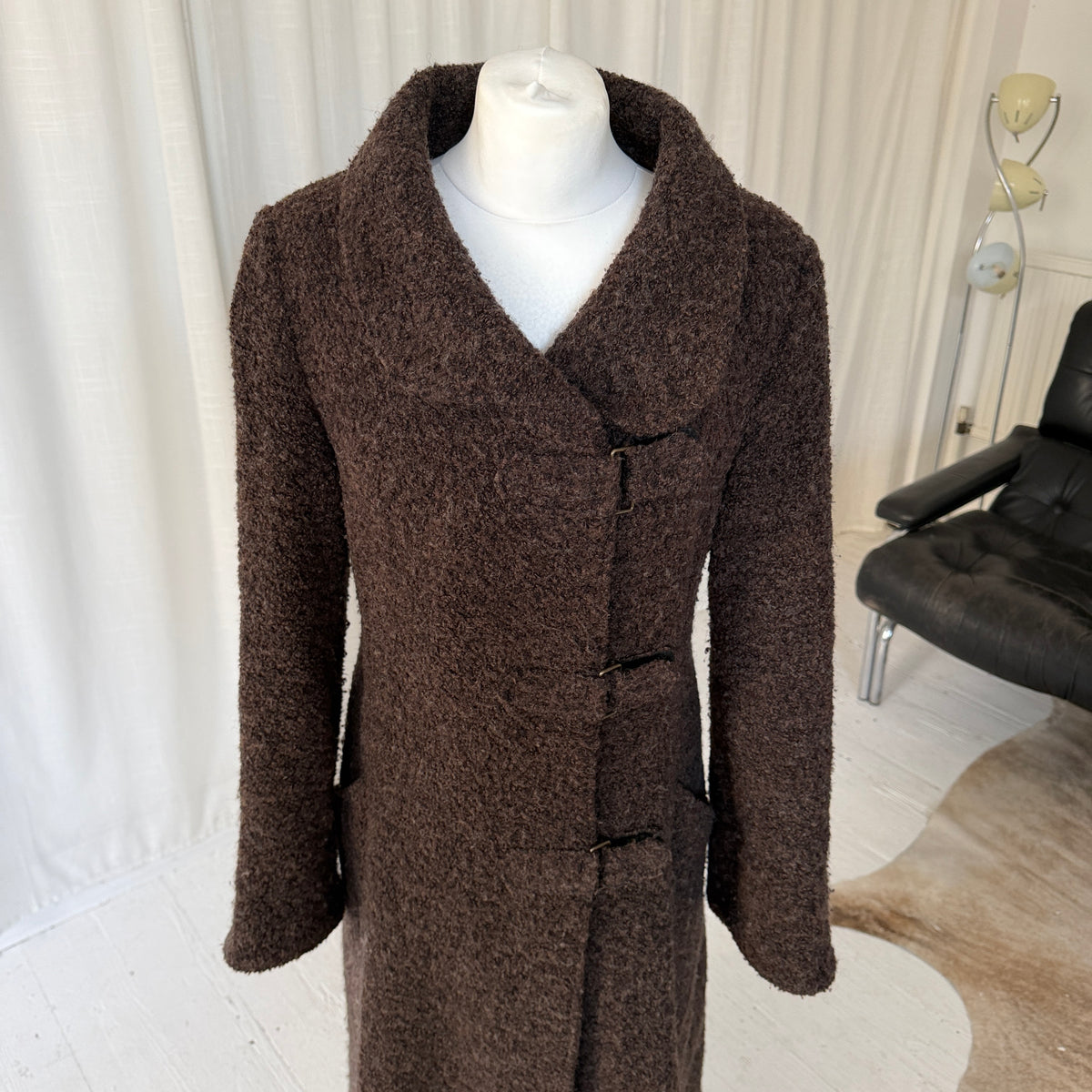 1990s Brown Textured Wool Blend Winter Coat