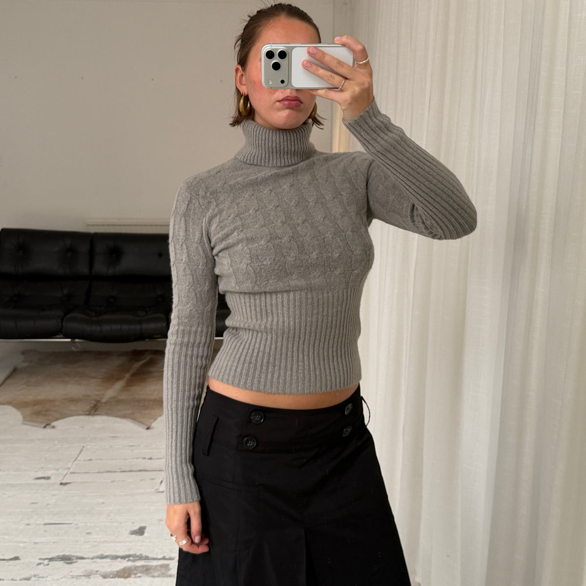 Italian Vintage Grey Merino Wool Cashmere Rollneck Jumper