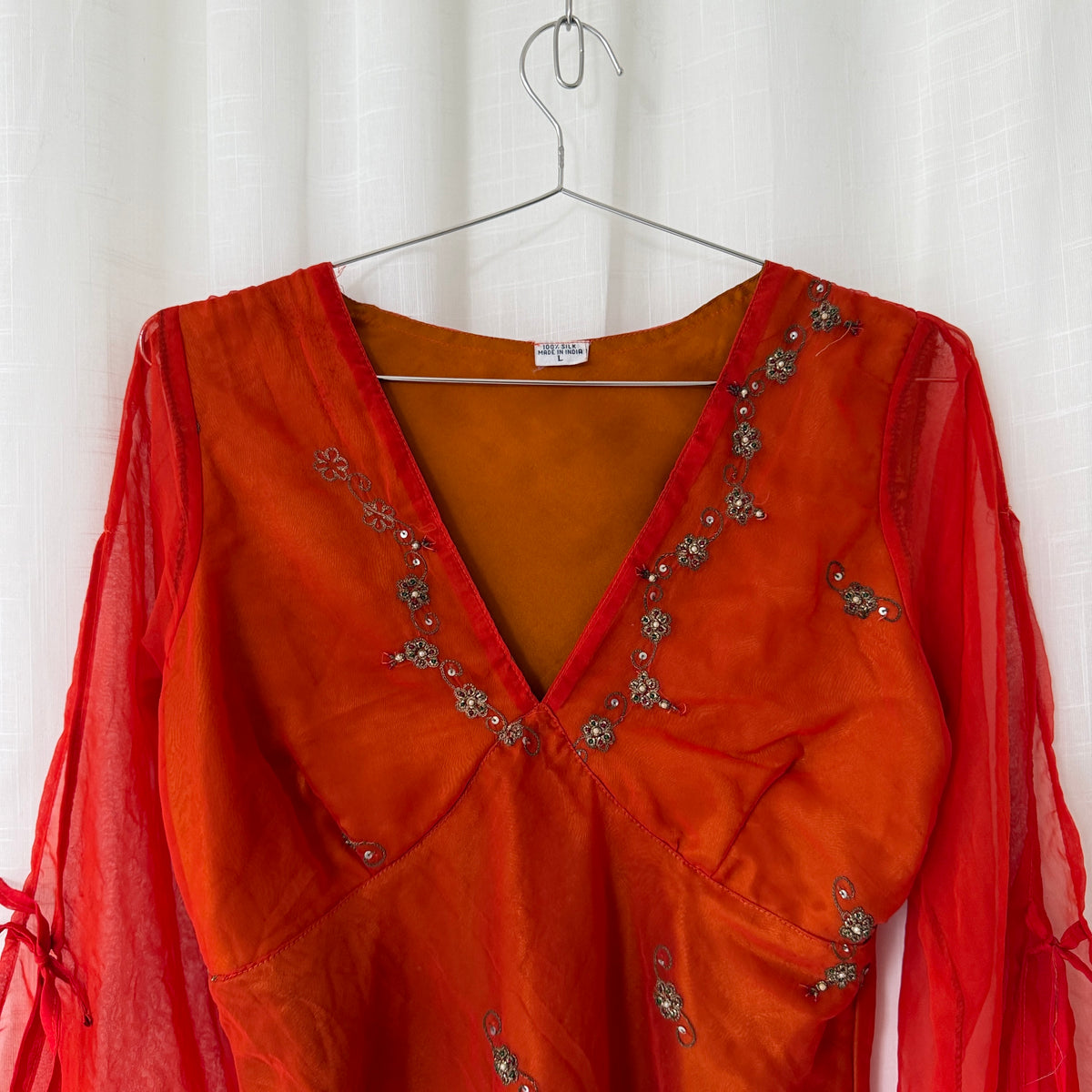 Orange Pure Silk Embellished Blouse