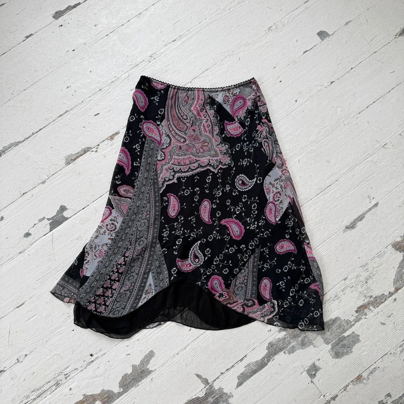 Paisley Patchwork Asymmetric Midi Skirt