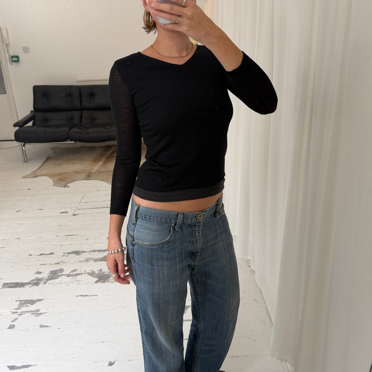 Italian Vintage Pure Virgin Wool V-Neck Top