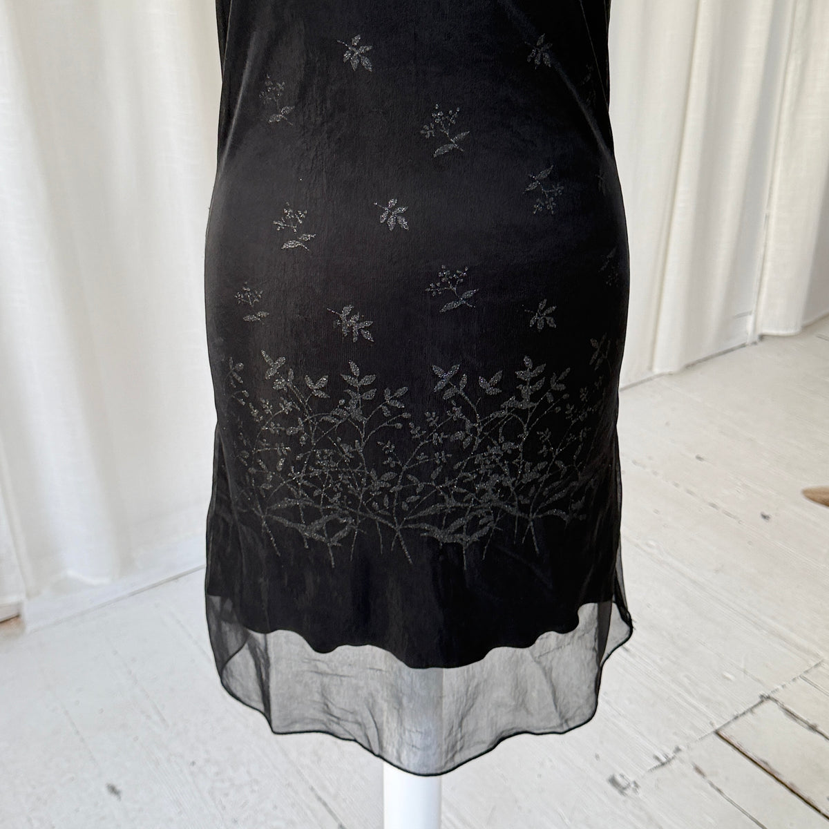 Black Mesh Overlay Mini Dress