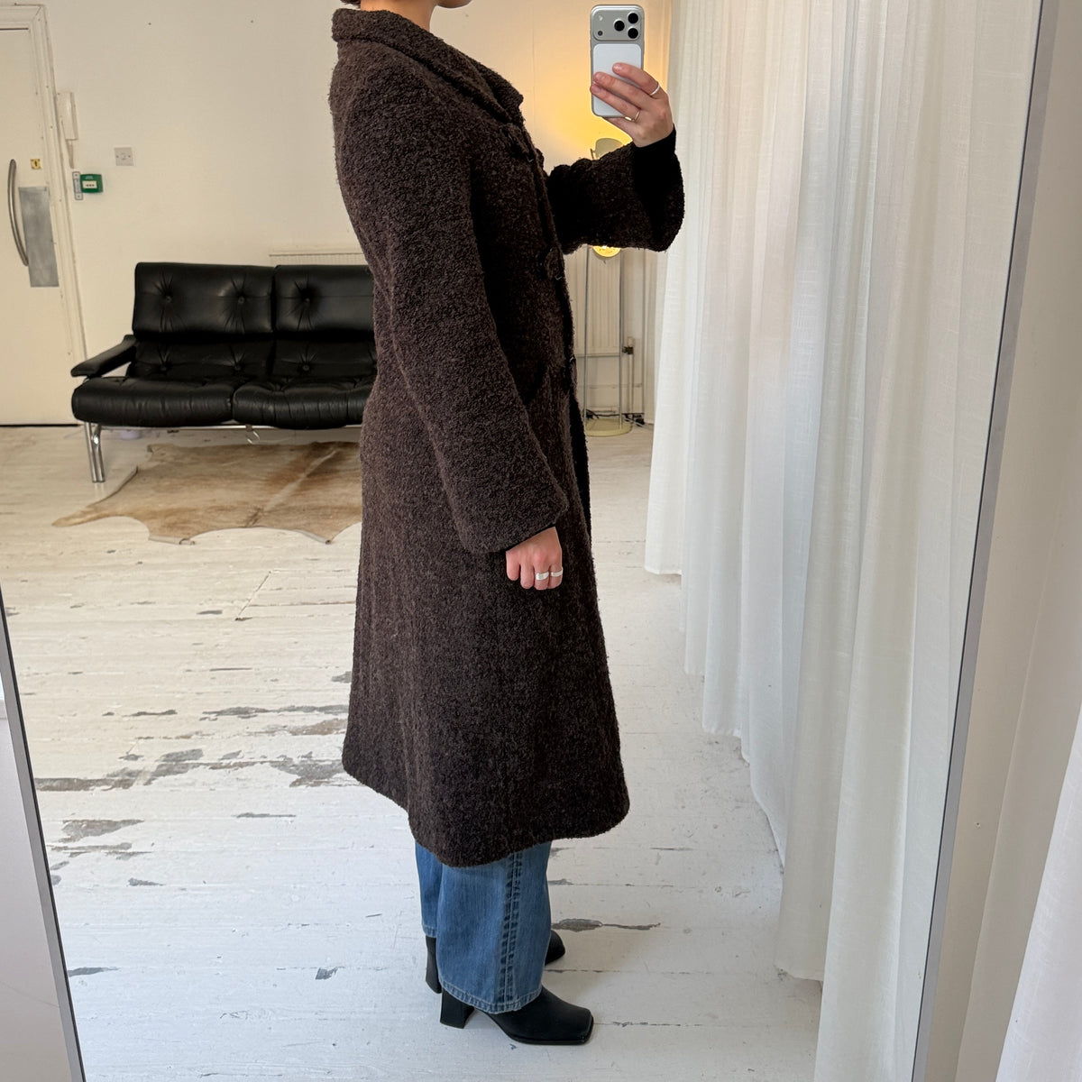1990s Brown Textured Wool Blend Winter Coat