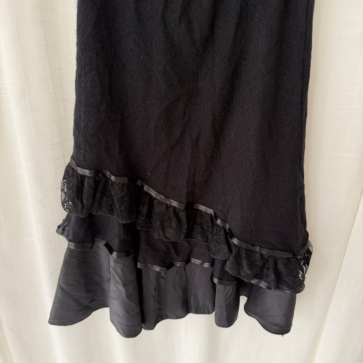 Black Mohair Ruffle Midi Skirt