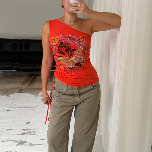 One Shoulder Graphic Top