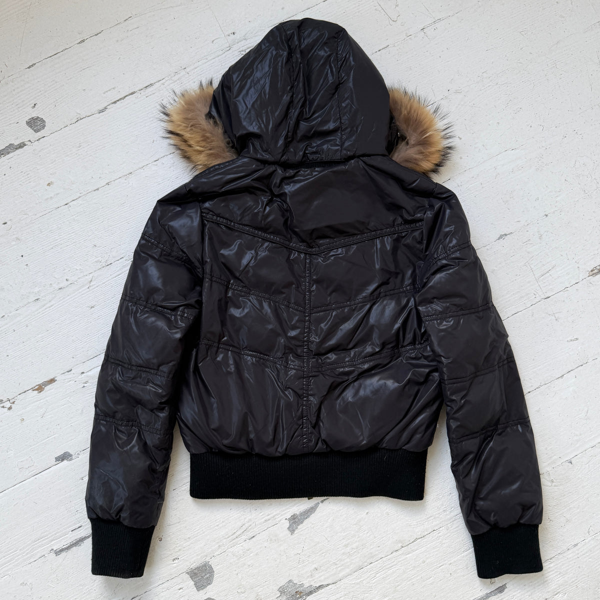 00s Down Feather Fur Hood Puffer Bomber Jacket