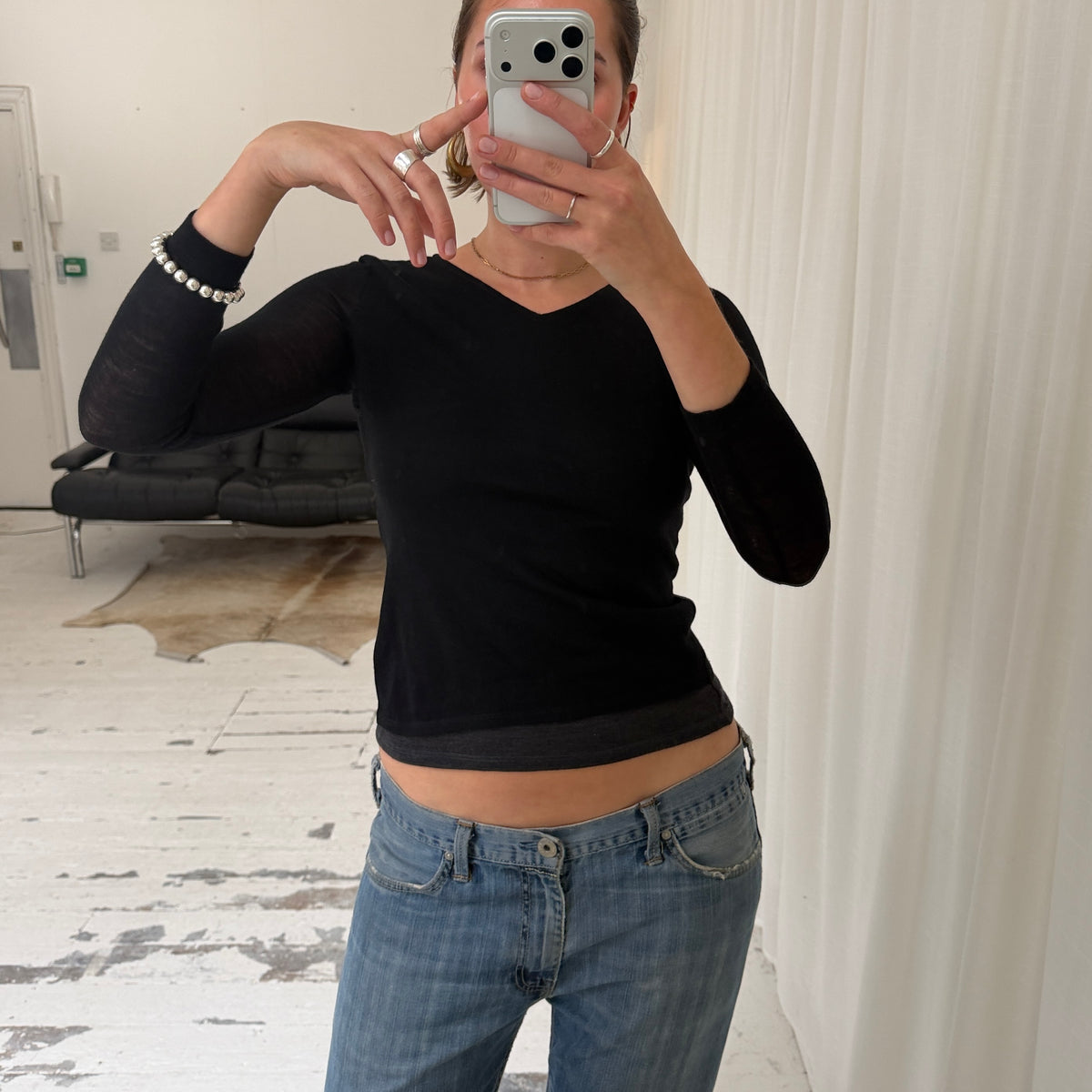 Italian Vintage Pure Virgin Wool V-Neck Top