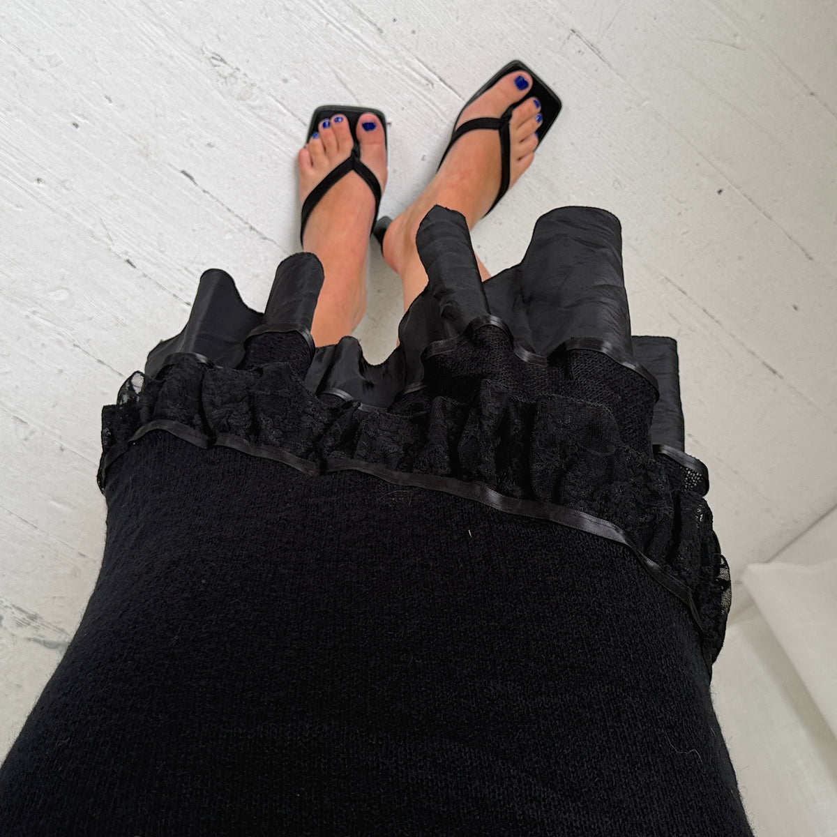 Black Mohair Ruffle Midi Skirt