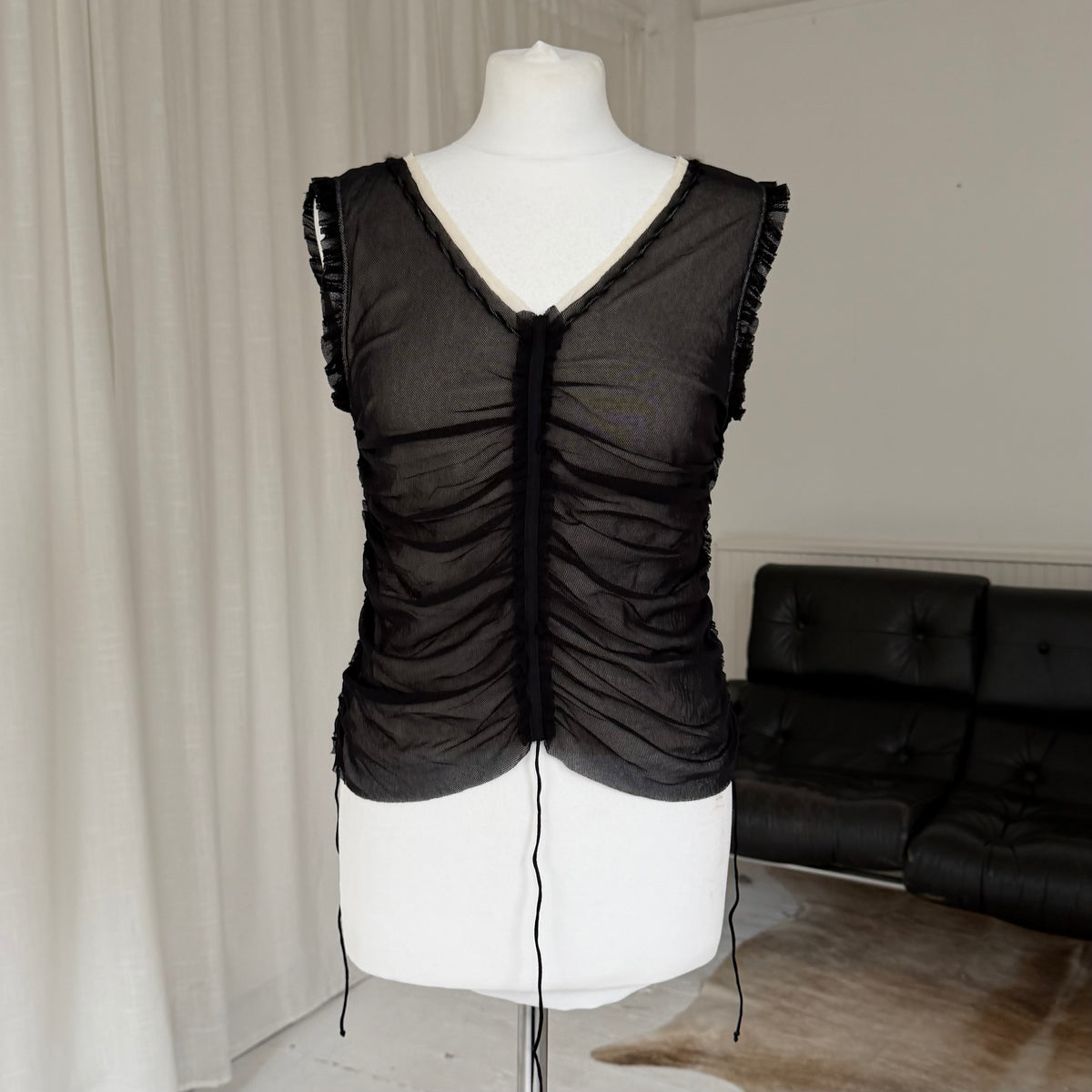 2000s Ruched Layered Mesh Top