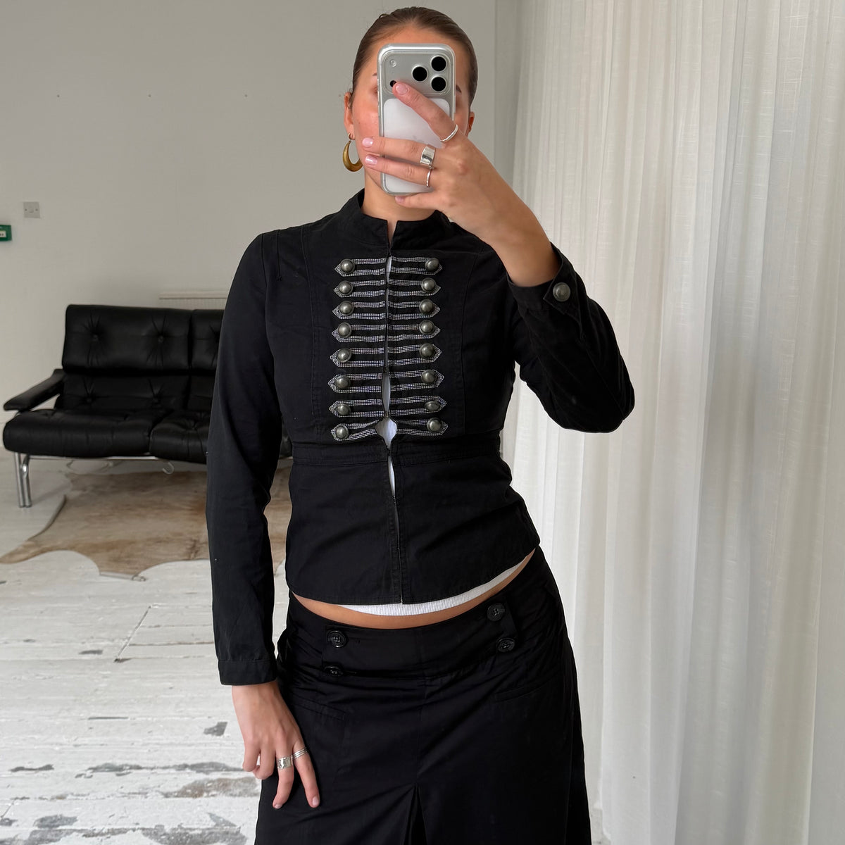 Black Military Hook & Eye Jacket