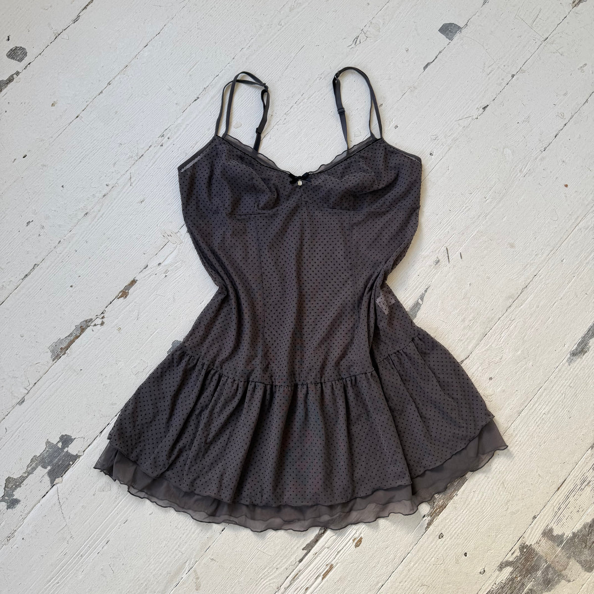 Polka Dot Mesh Babydoll Slip Dress