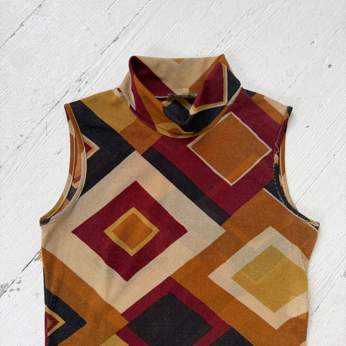 Italian Vintage Geometric Mesh High Neck Top