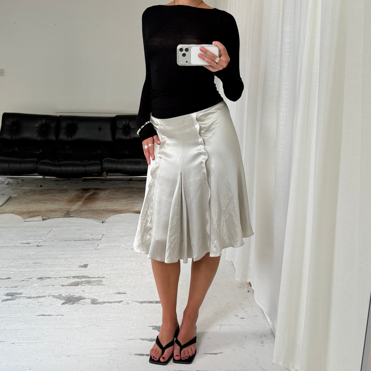 Silver Emporio Armani Silk Midi Skirt
