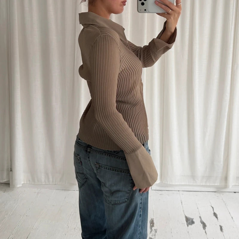 Italian Vintage Khaki Beige Pleated Shirt