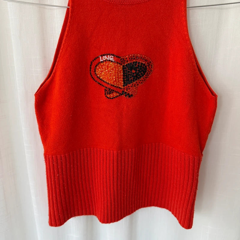 Orange Sleeveless Roll Neck Knit Top
