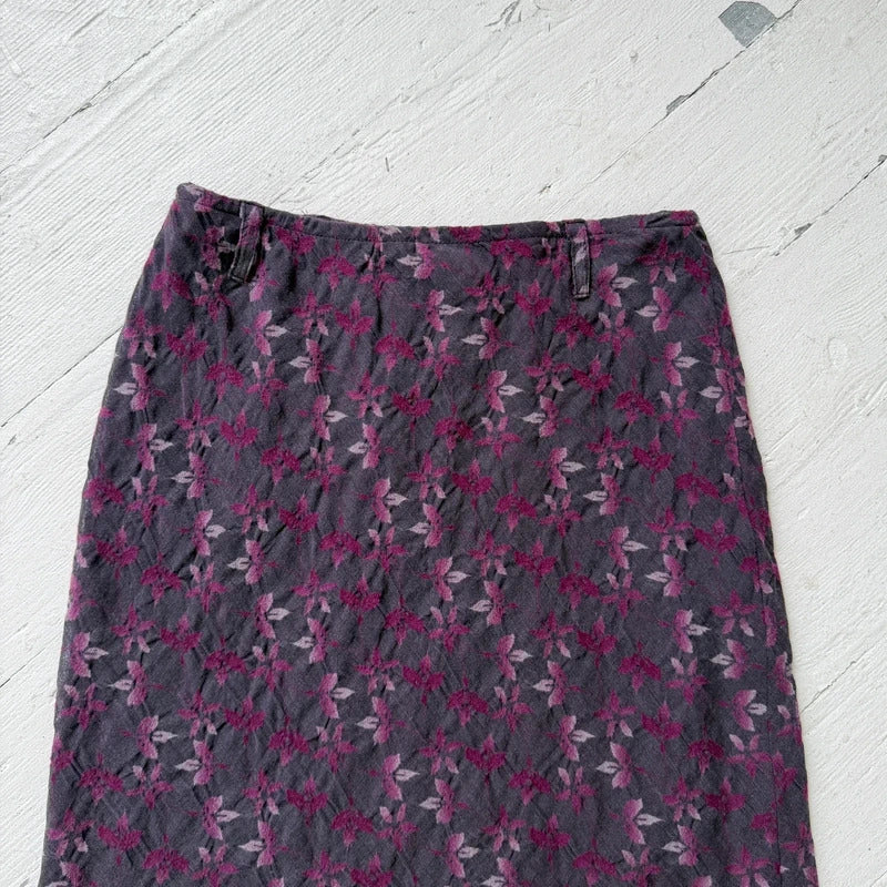 Purple Floral Wool Midi Skirt