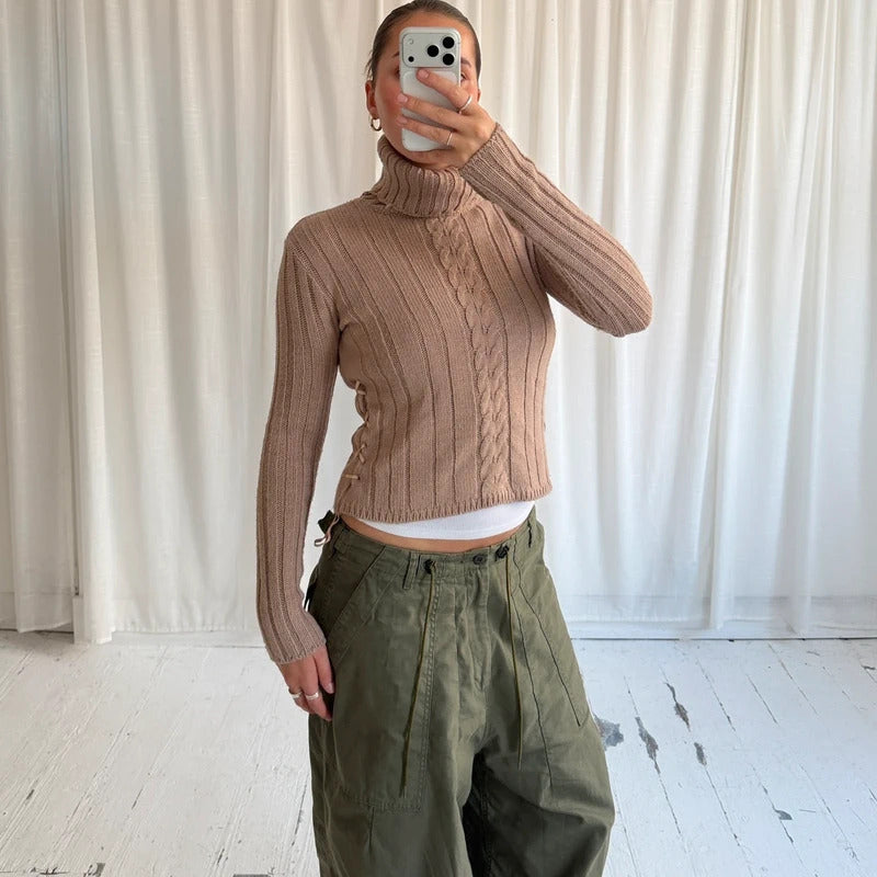 Vintage Italian Wool Cable Knit Roll Neck Jumper