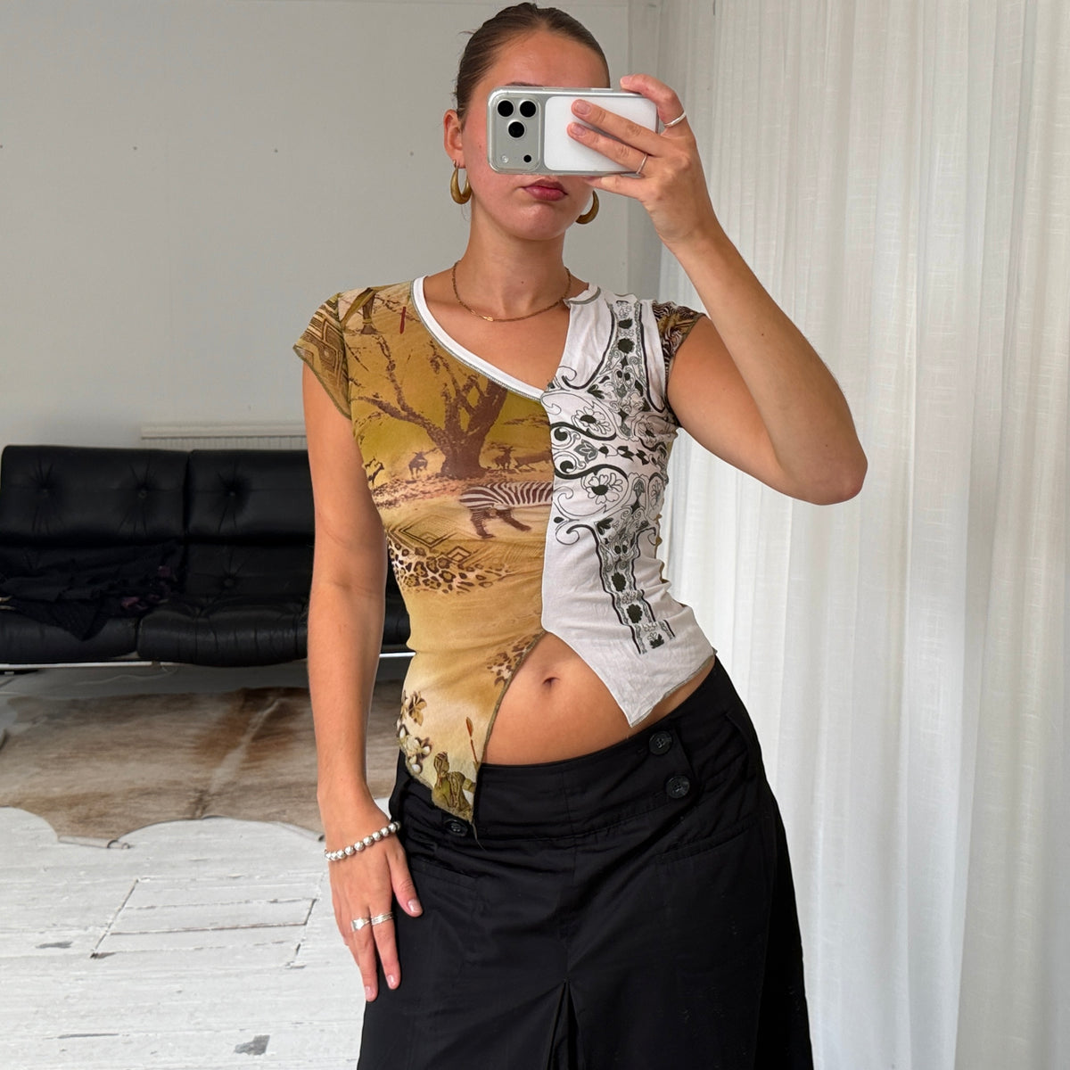 Mesh Asymmetrical Patchwork Top