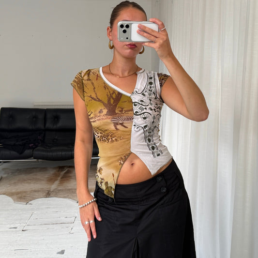 Mesh Asymmetrical Patchwork Top