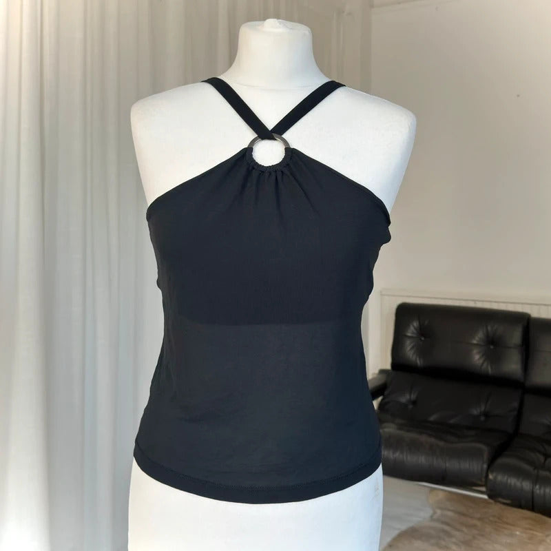 1990s Minimal Black O-Ring Halter Top