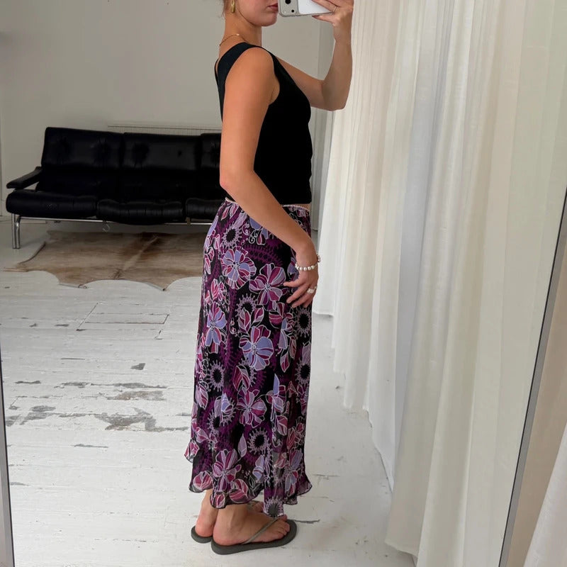 Vintage Y2K Floral Mesh Maxi Skirt