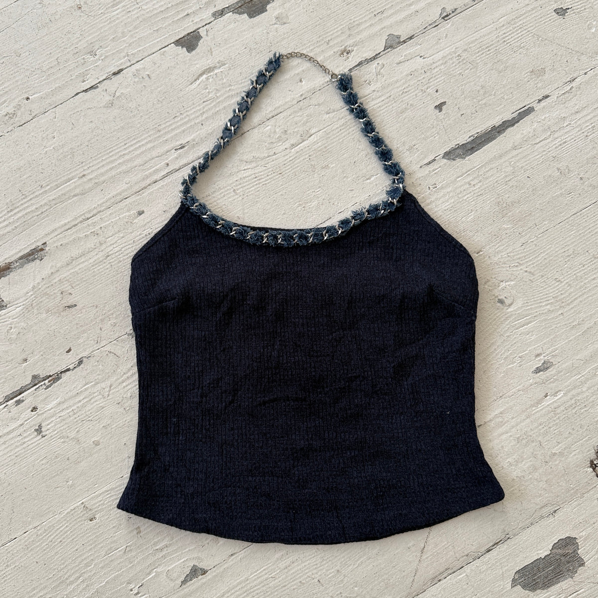 90s Blue Knit Halterneck Top