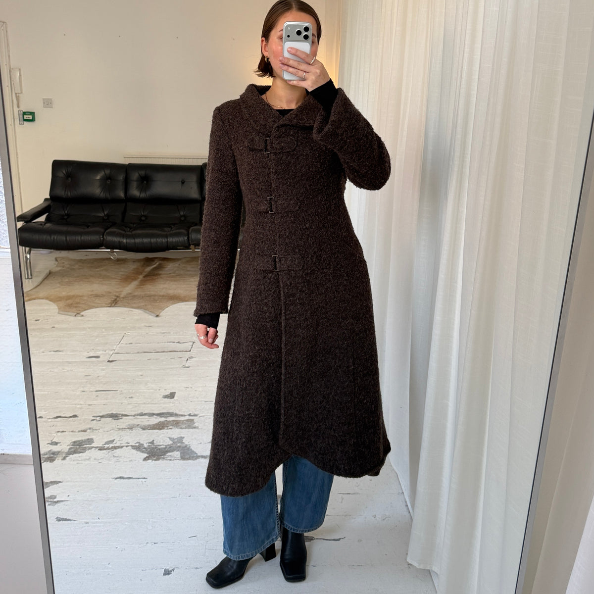 1990s Brown Textured Wool Blend Winter Coat