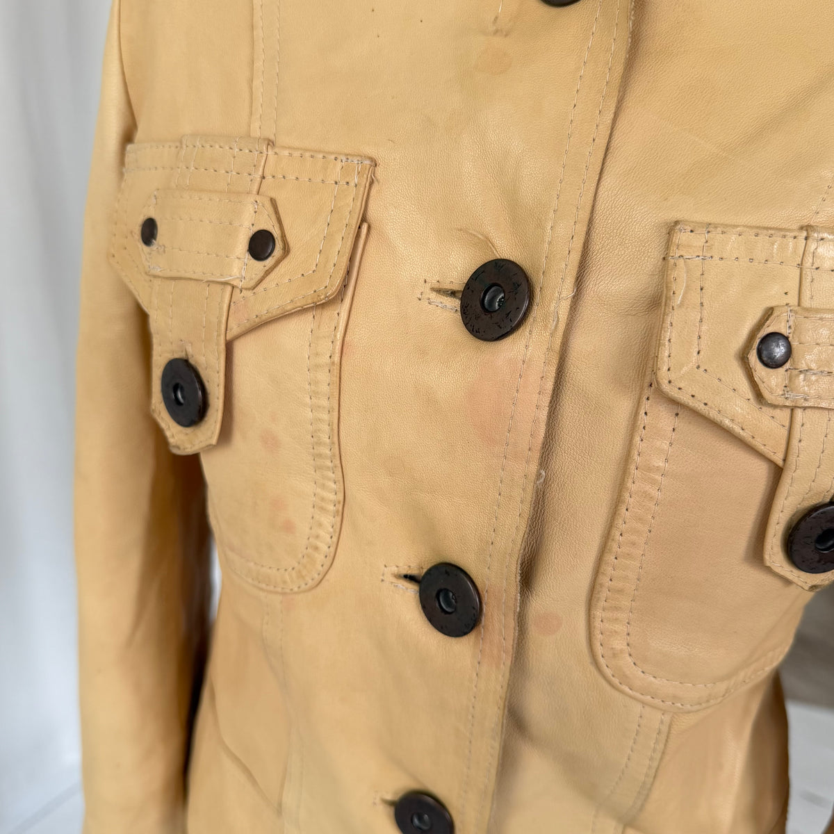 Beige Leather & Linen Jacket