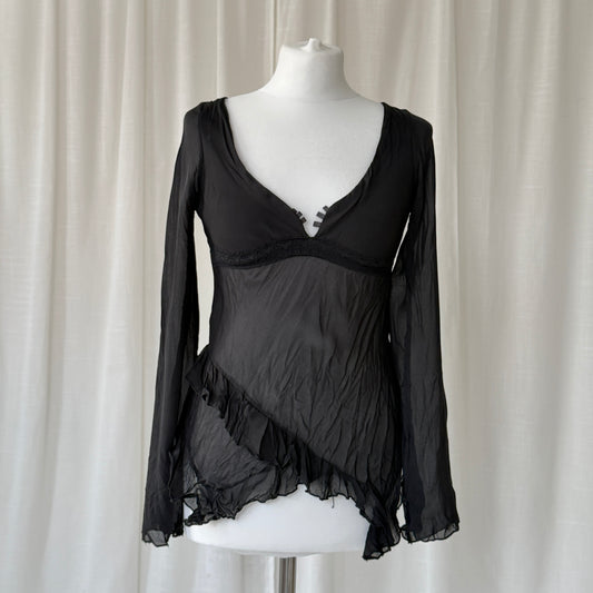 Italian Vintage Sheer Mesh Ruffle Top