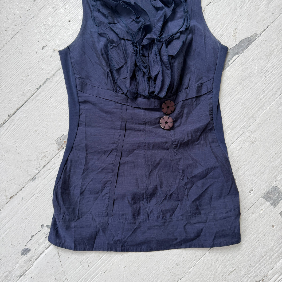 Navy Wool Blend Ruffle Top