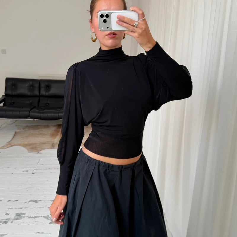 1990s Minimal Batwing High Neck Top
