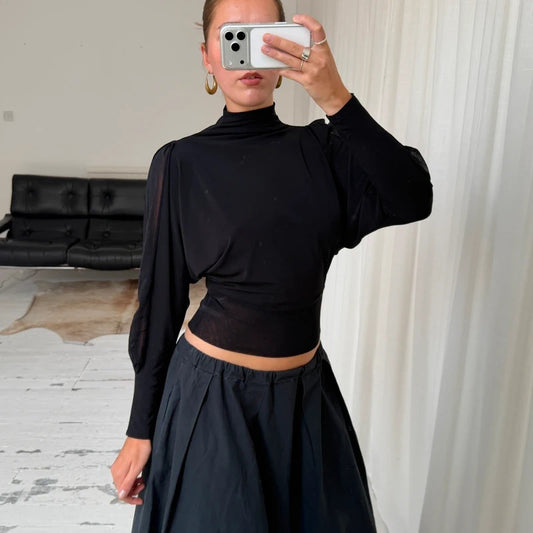 1990s Minimal Batwing High Neck Top