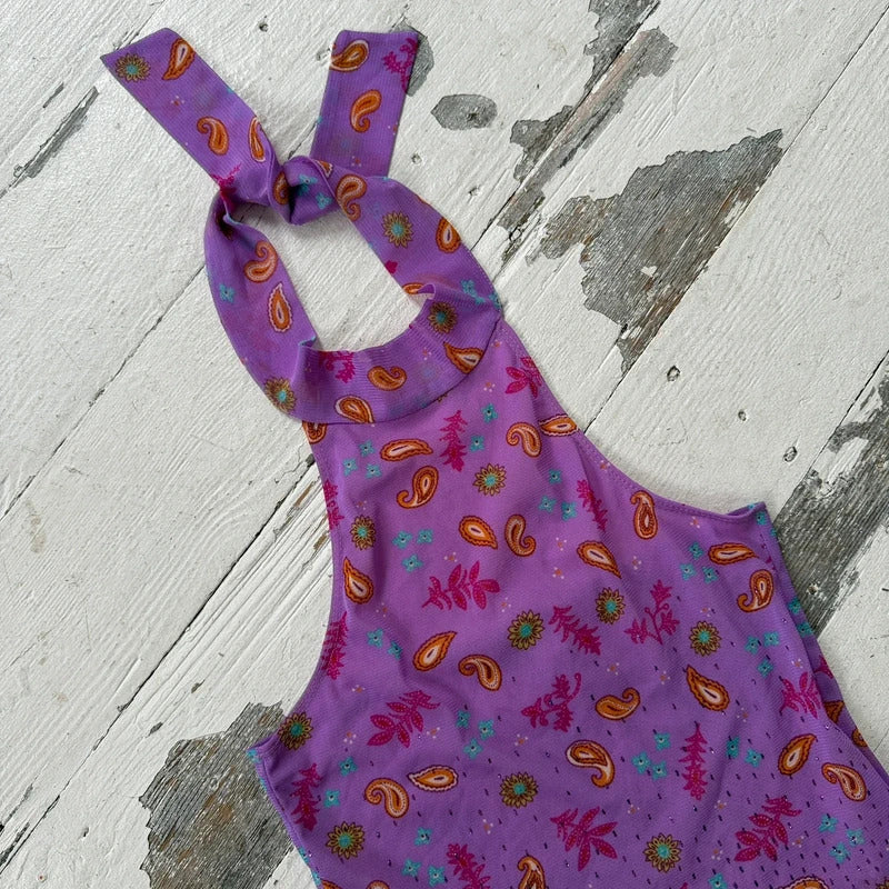 Italian Vintage Lilac Paisley Mesh Halterneck Top