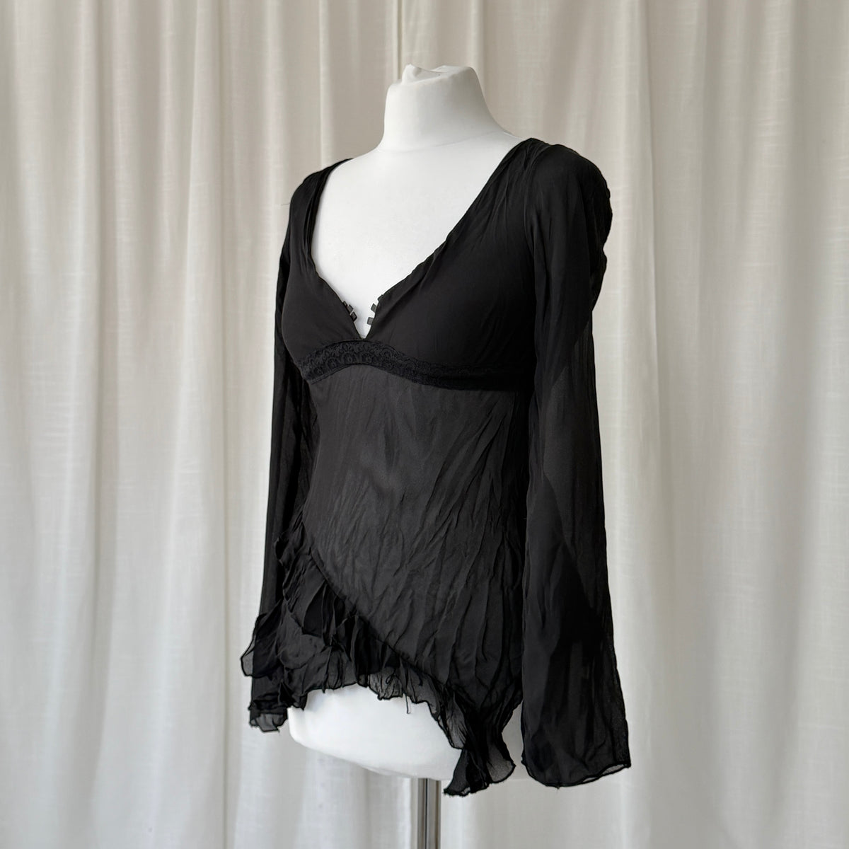 Italian Vintage Sheer Mesh Ruffle Top
