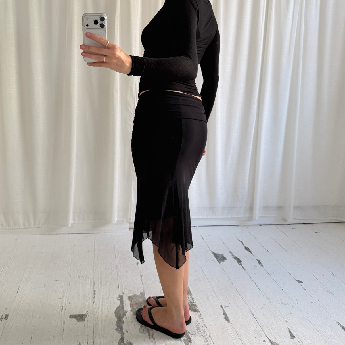 2000s Asymmetrical Mesh Midi Skirt