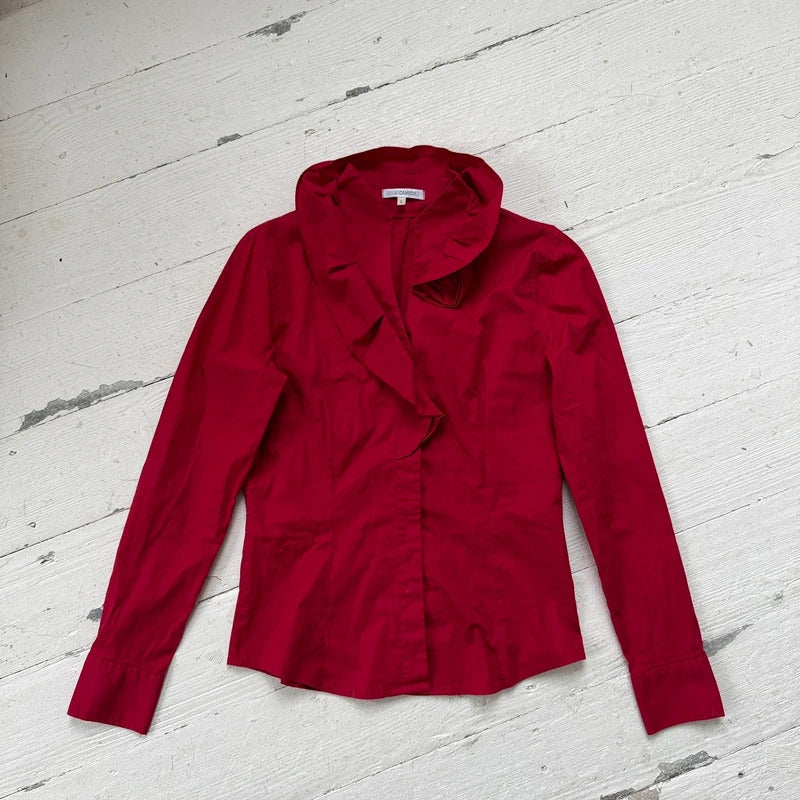 Red Nara Camicie Ruffle Collar Shirt