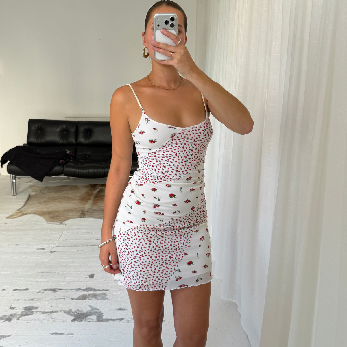 Italian Vintage Floral Mesh Midi Dress