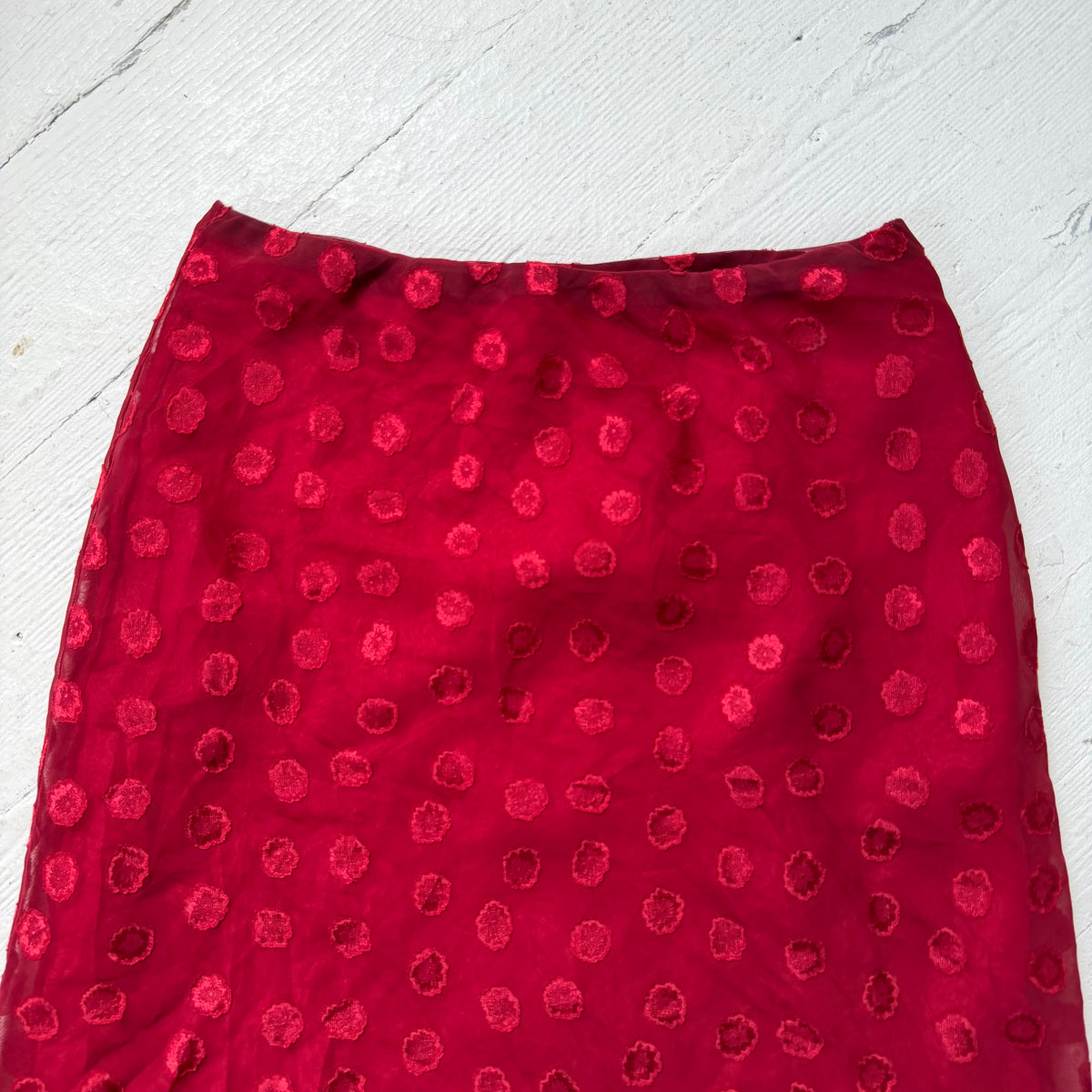 1990s Red Polka Dot Mesh Midi Skirt