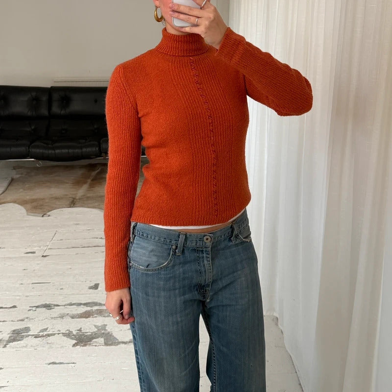 Orange Rollneck Knit Jumper