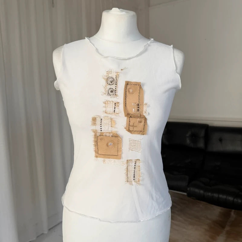 2000s Patchwork Mesh Top