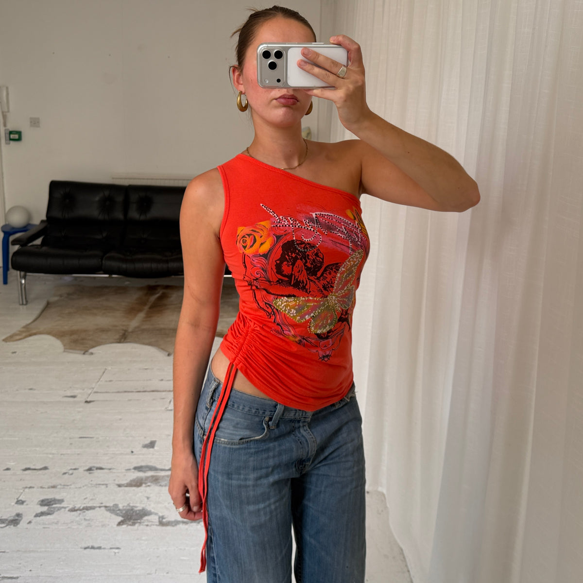 One Shoulder Graphic Top