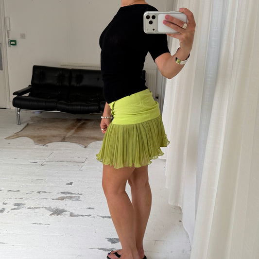 Lime Green Pleated Mini Skirt
