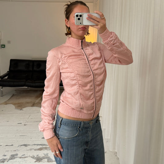 2000s Guess Pink Ruched Bomber Jacket