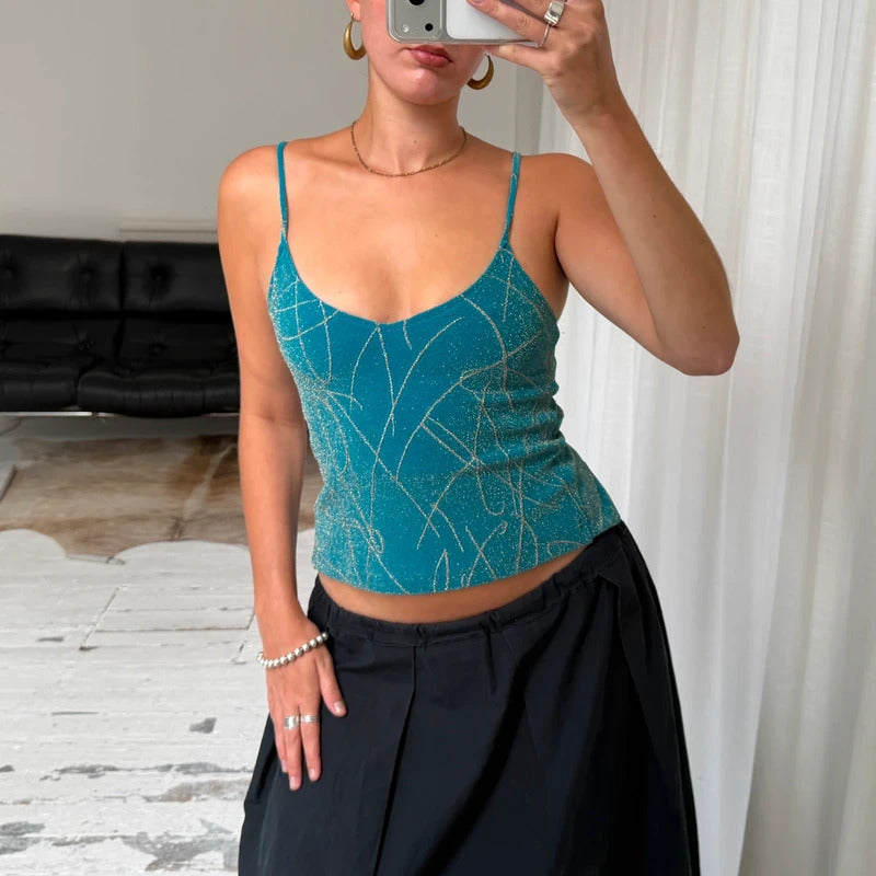 2000's Turquoise Strappy Backless Top