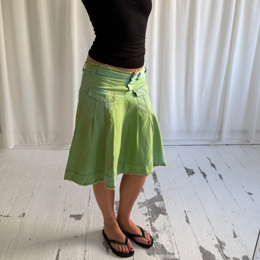 Miss Sixty Green Pleated Denim Midi Skirt