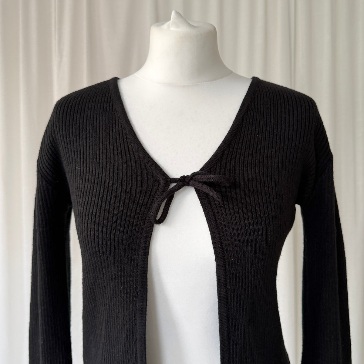 Black Ribbed Tie Cardigan