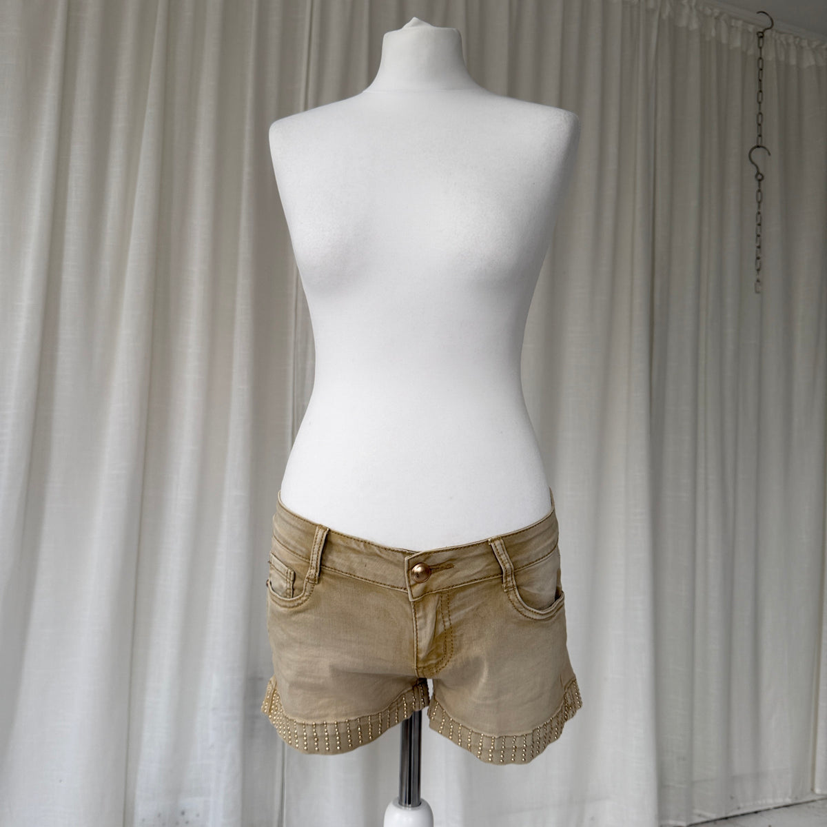 Khaki Studded Denim Shorts
