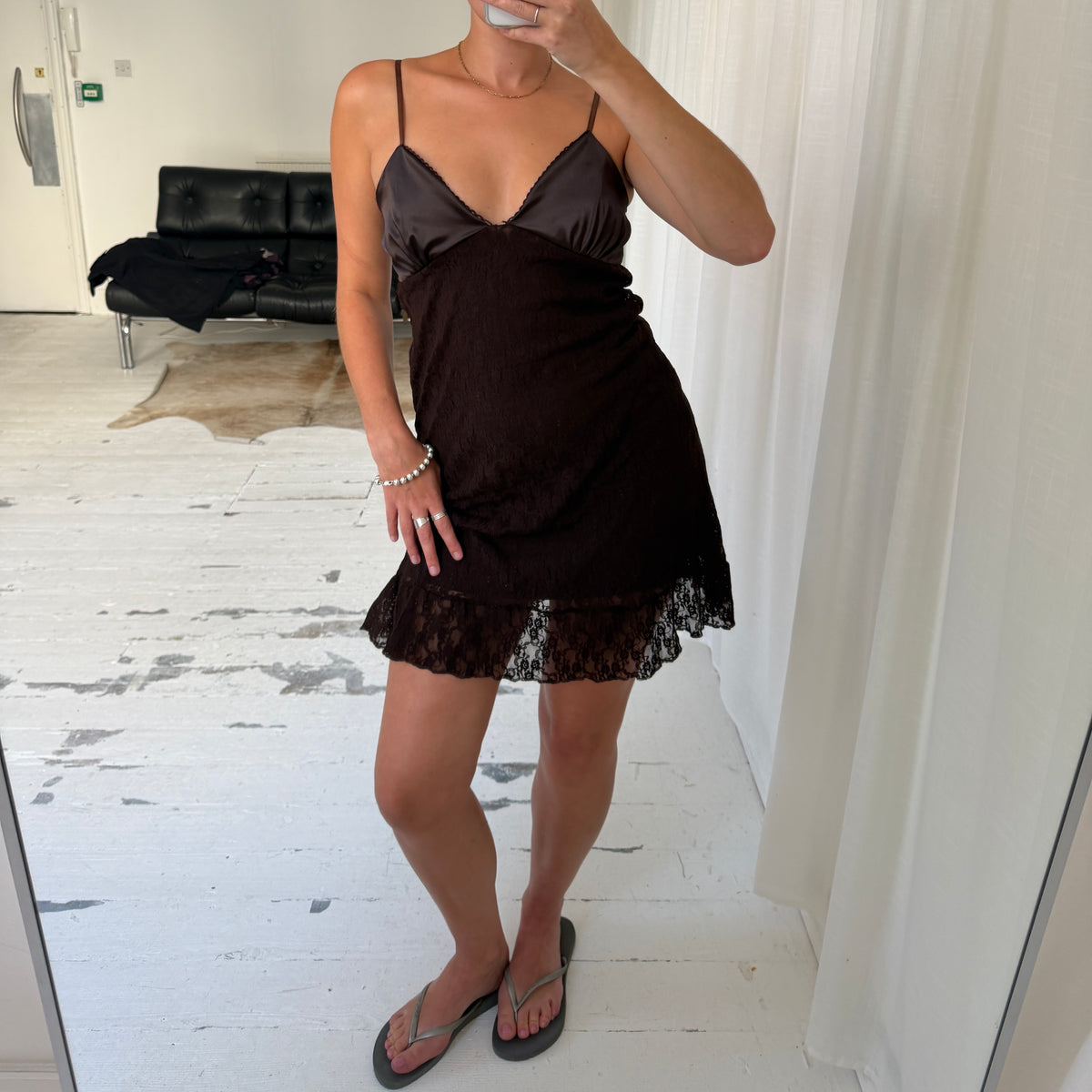 Italian Vintage Brown Lace Mini Dress