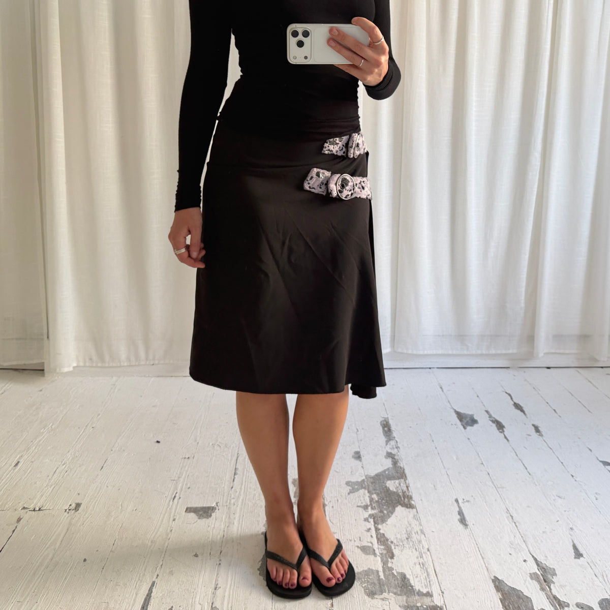 Black Asymmetric Buckle Wrap Skirt